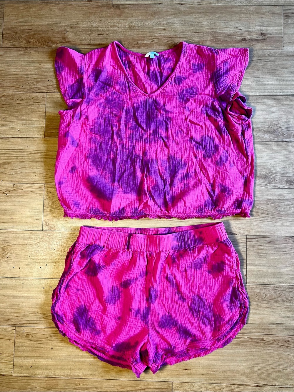 Pink Purple Tie Dye Cotton Gauze Lounge Set XL XXL